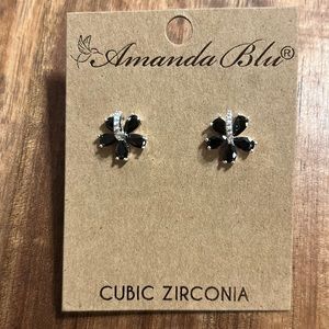 Black flower post earrings